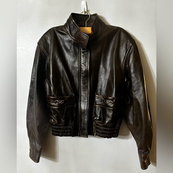 Sold - Sandro Vintage Style Leather Bomber Jacket - Picture 5 of 9